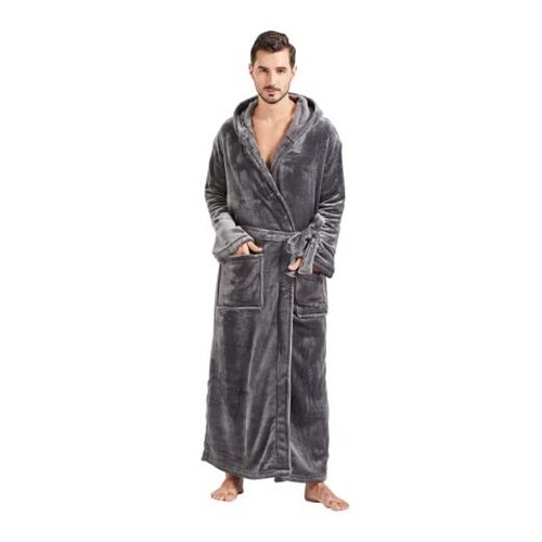 Mens Robes Big and Tall with Hood Two-Tone Flannel Small-Medium Big Tall Grey