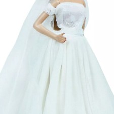 White Wedding Dress for 11.5" Doll Outfits Clothes Handmade Long Gown Veils 1/6