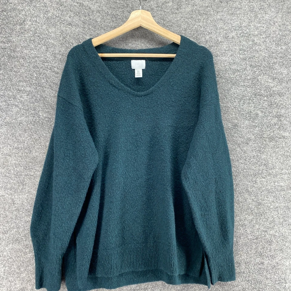 Suéter Pullover H&M Mujer XS Azul Tejido Lana Cuello en V Manga Larga Informal Sólido Foto 3 de 4