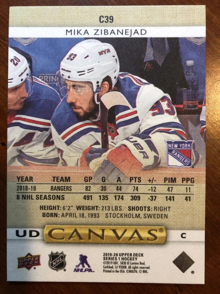 19-20 UD Series 1 Hockey Canvas C39 Mika Zibanejad - Image 2 of 2