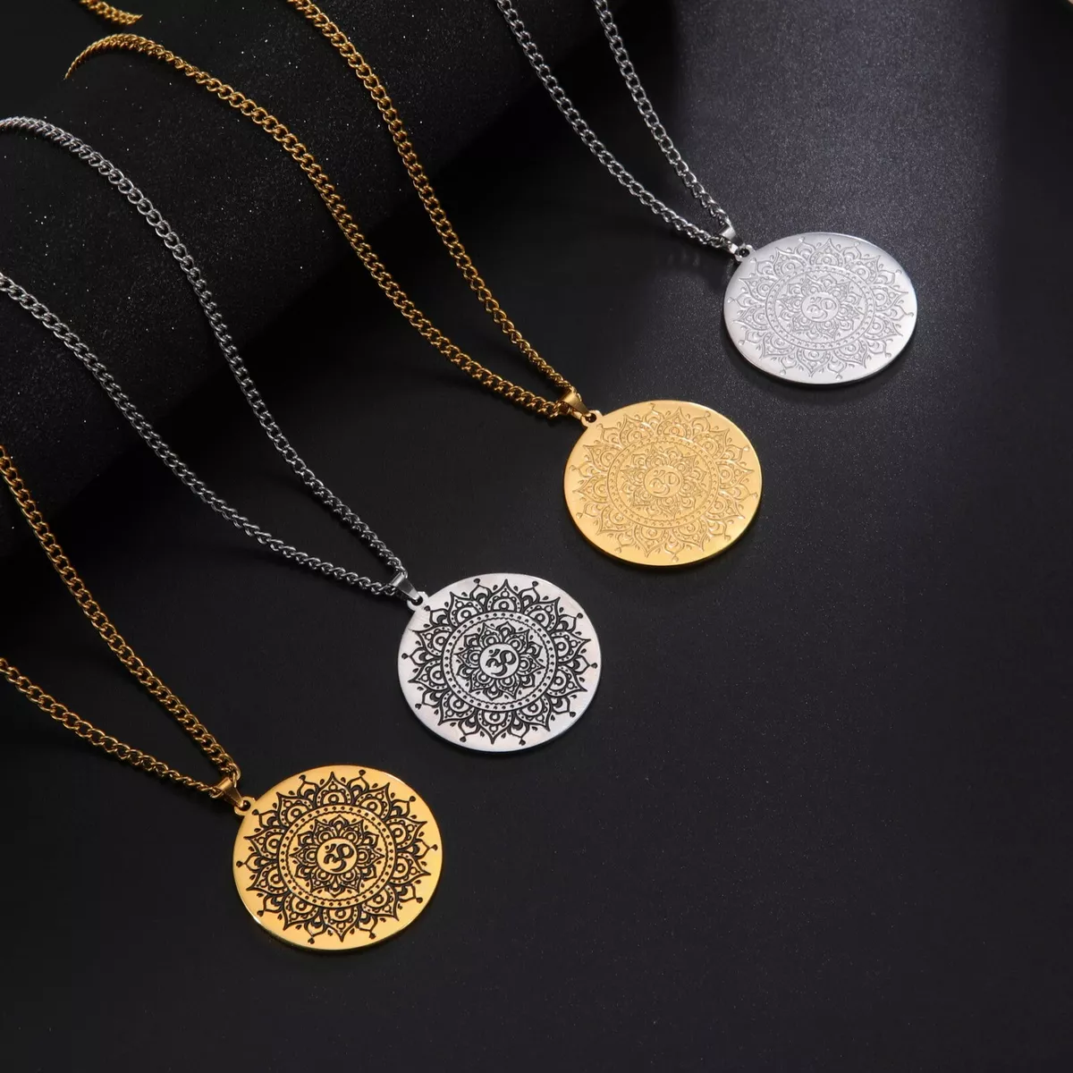 Buddhist Lotus Flower Om Symbol Pendant Flower of Life Necklace