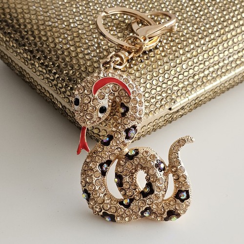 Creative Cute Gold Snake Keychain with Rhinestones Fantastic Keyring - Picture 3 of 4