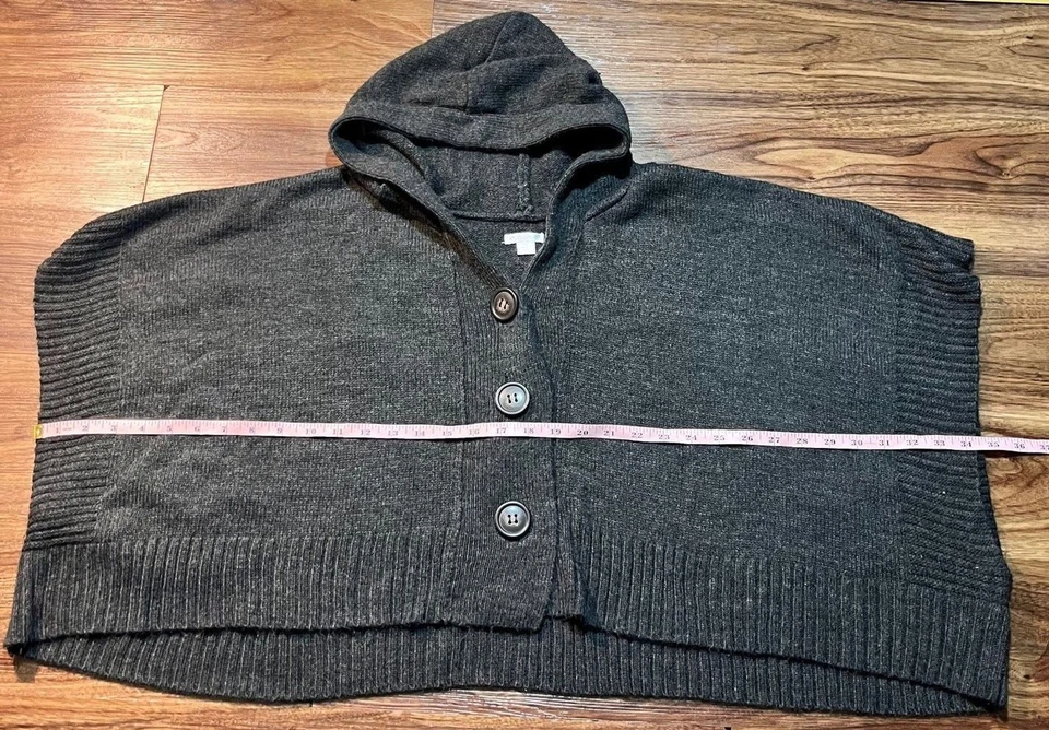 Xhilaration Suéter Gris Botón Frontal Cárdigan Poncho Sin Mangas Con Capucha Para Mujer M Foto 4 de 4