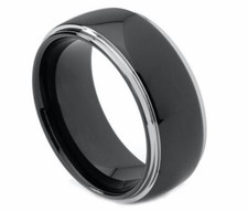 8mm Men's or Ladies Tungsten carbide Black With Polished Edge wedding band ring