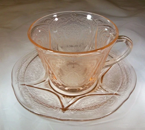 HAZEL ATLAS GLASS CO. ROYAL LACE PINK COFFEE or TEA CUP & SAUCER SET!