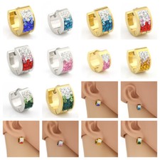 Gold or Silver Tone Huggie Hoop Earrings With Colorful Captivating Crystals