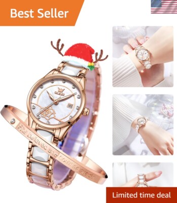 Ladies Watch Rose Gold Ceramic Designer Elegant Note Fashion Luxury 3ATM Date...