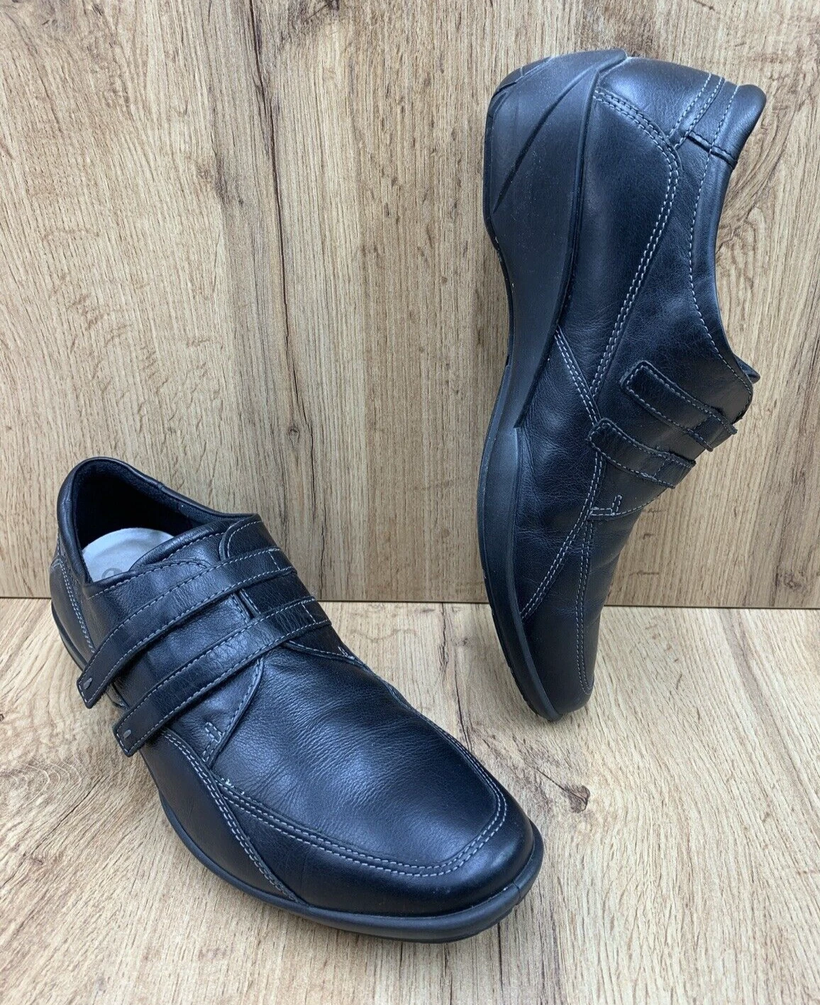 Scarpe mocassini Ecco donna taglia US 8 euro 39 nero doppio cinturino L2232
