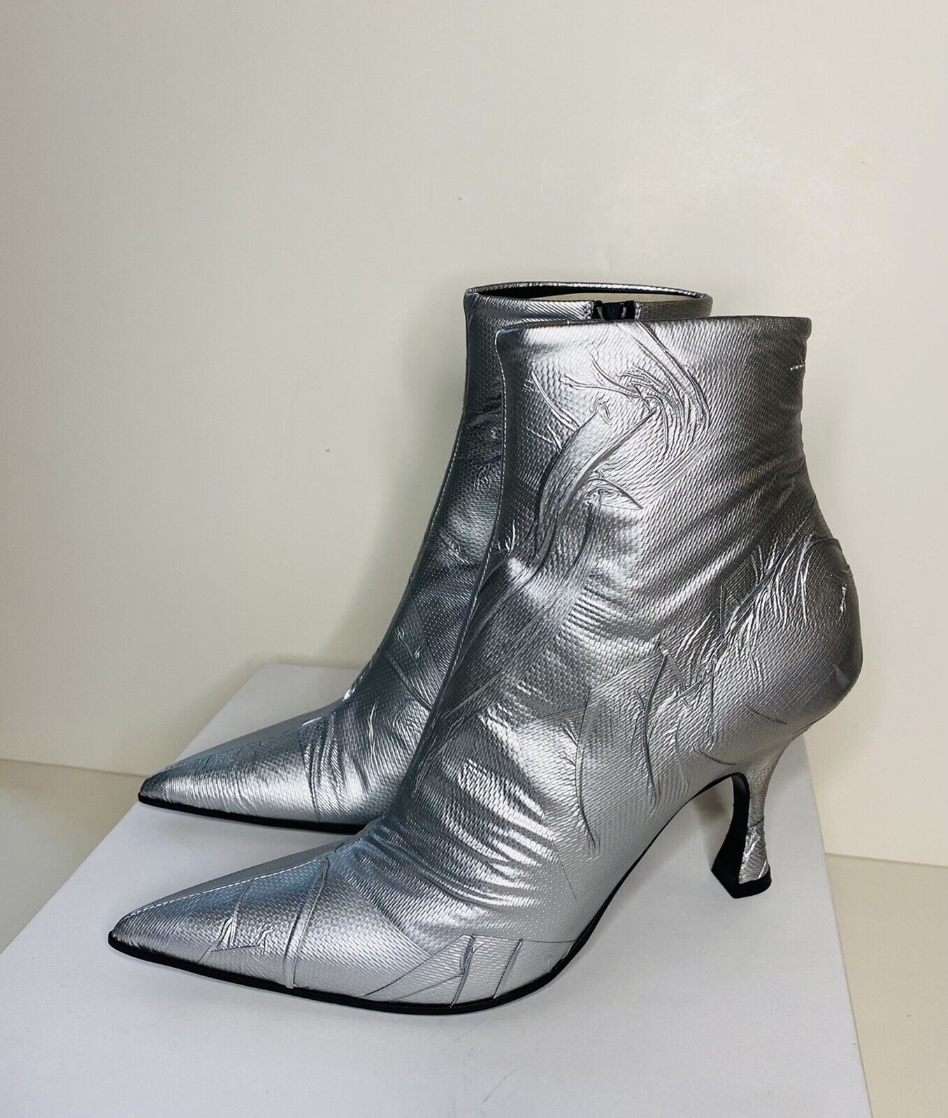 Maison Margiela MM6 Silver Duct Tape-Inspired Heeled Ankle Boot 