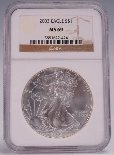 2002 American Silver Eagle One Dollar Coin - NGC Graded MS 69