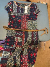 Ralph Lauren 100% Cotton Green Blue Red  Empire Tunic Shirt Dress Medium  New