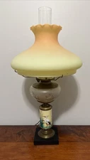 Antique 19th C. Queen Anne Oil Lamp Footed Victorian Porcelain Brass Electrified