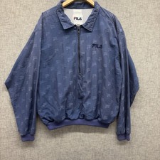 VTG Fila Track Jacket Men Large Blue USA Made Logo All Over Print Mesh Lined 90s