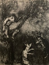 Engraving Gravure Eau Forte Marc Chagall Le Loup, Le Renard Et Le Singe 1952 Art