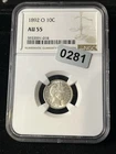 1892 o barber dime Au+ Blast White