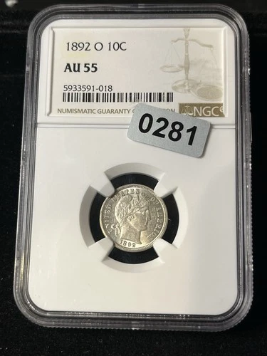 1892 o barber dime Au+ Blast White