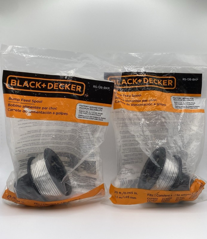 2 Black + Decker Trimmer Replacement Bump Feed Spools RS-136-BK 20 ft/0.065 in