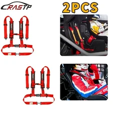 2PCS Universal Red 4 Point Buckle Racing Seat Belt Harness 2" Straps For ATV