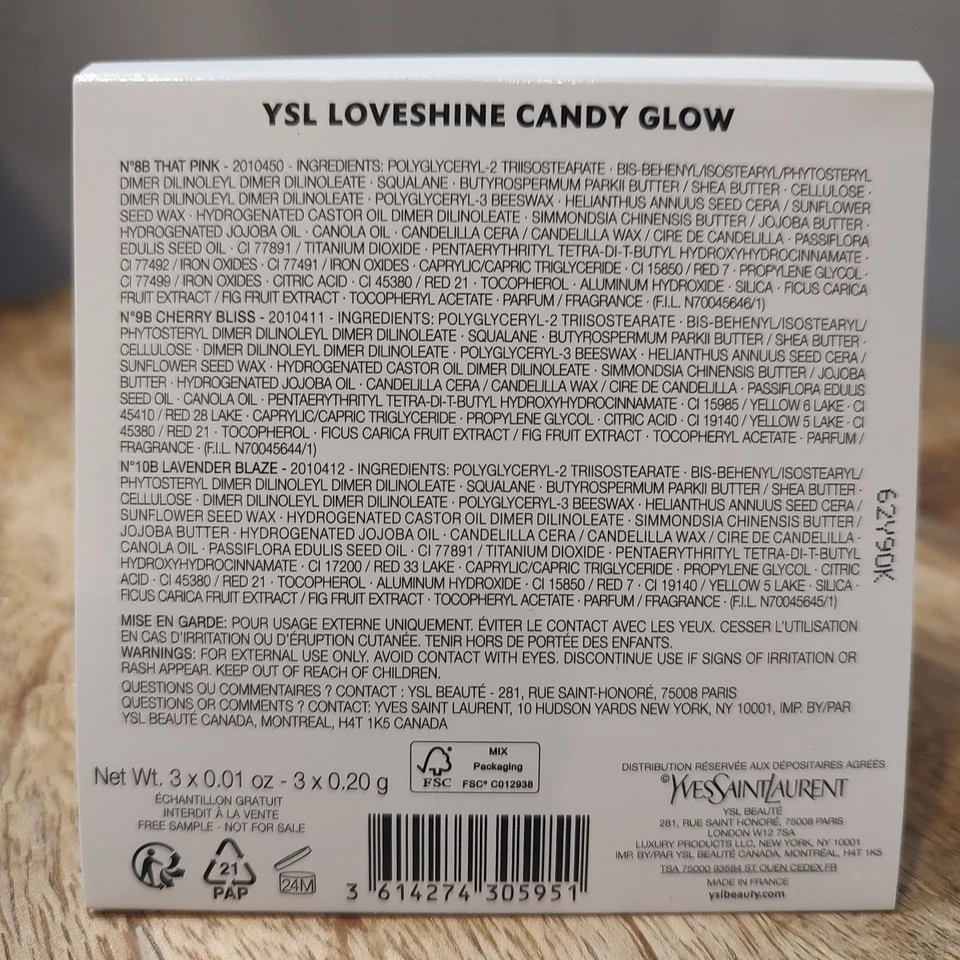 Cartão de amostragem de bálsamo labial YSL Loveshine Candy Glow 8B 9B 10B rosa cereja lavanda - Imagem 2 de 4