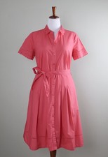 TALBOTS $139 Pink Embroidered Collar Pleated Belted Shirt Dress Size 10