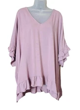 Three Bird Nest Womens Let Me Be Ruffled Lavender Tunic Top Size XL Oversized