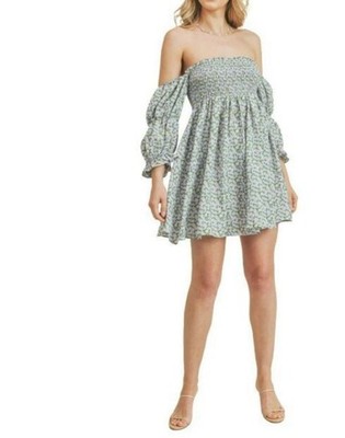 NWT Nordstrom LUSH Smocked Square Floral Neck Mini Dress M