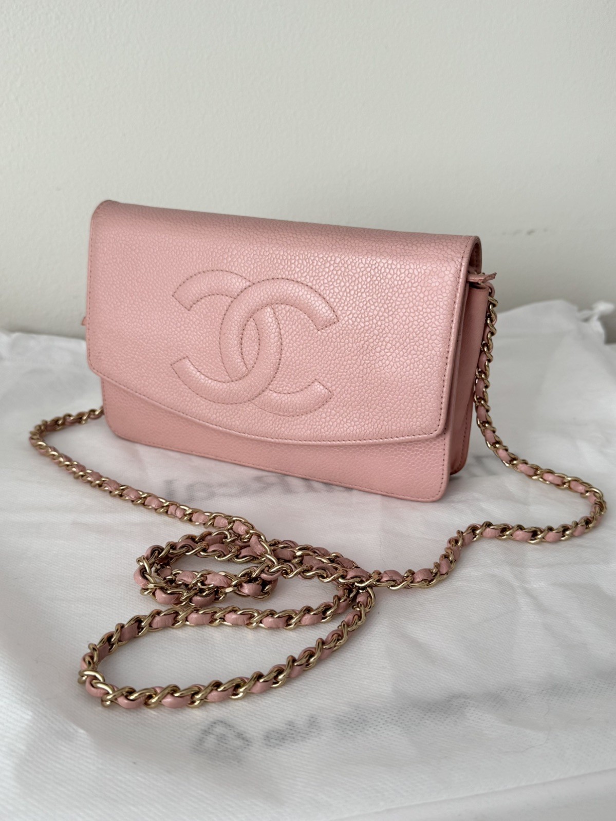 Chanel Caviar Baby Pink Wallet On Chain Gold Detail WOC Timeless-image