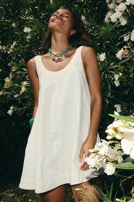 Free People Free-est Aldora Mini Dress Damp Plaster Scoop Neck Pockets New S
