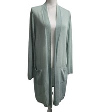 J. Jill Eve linen long open front cardigan duster open loose knit sweater green