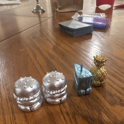 Metallic Metal Food Figurines Set of 4 Silver/Gold/Blue Burger & Pineapple