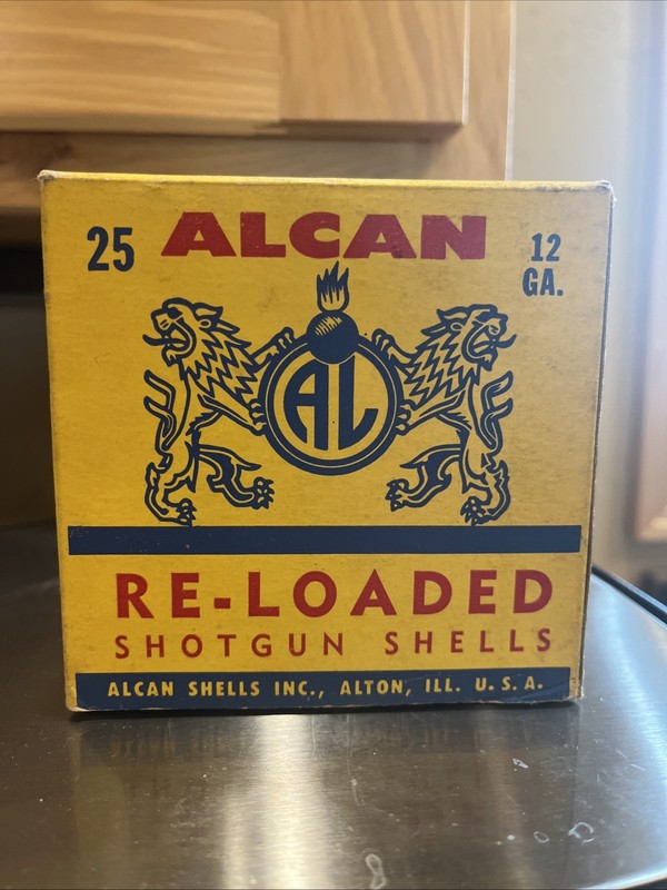1950s Alcan Re-Loaded 12 Ga AL Heraldic Lions EMPTY Ammo Box Rare