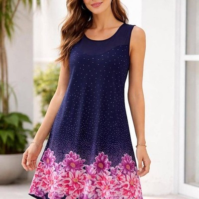 SJS- Navy Midi Dress with Pink Floral Design Size L