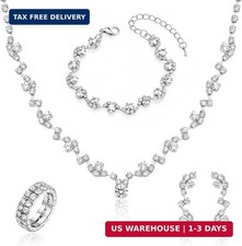 Silver Wedding Jewelry Set for Women, Prom Rhinestone Necklace and Earrings Set