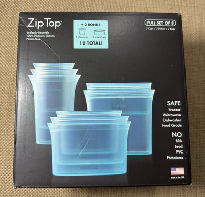 Zip Top Reusable Food Storage Bags |Full Set of 10 [Blue] Silicone Containers