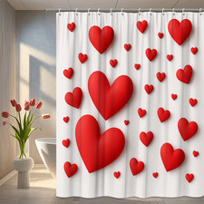Red Heart Shower Curtain for Valentine's Day Bathroom Decor