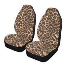 2 Pcs Leopard Print Car Seat Covers Abstract Cheetah Pattern Wild Animal Brown