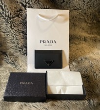 Porta carte Prada Saffiano in pelle nero autentico con scatola e borsa