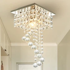 Mini Crystal Chandelier, 7.9" Square Flush Mount Ceiling Light, 1-Light E26, ...