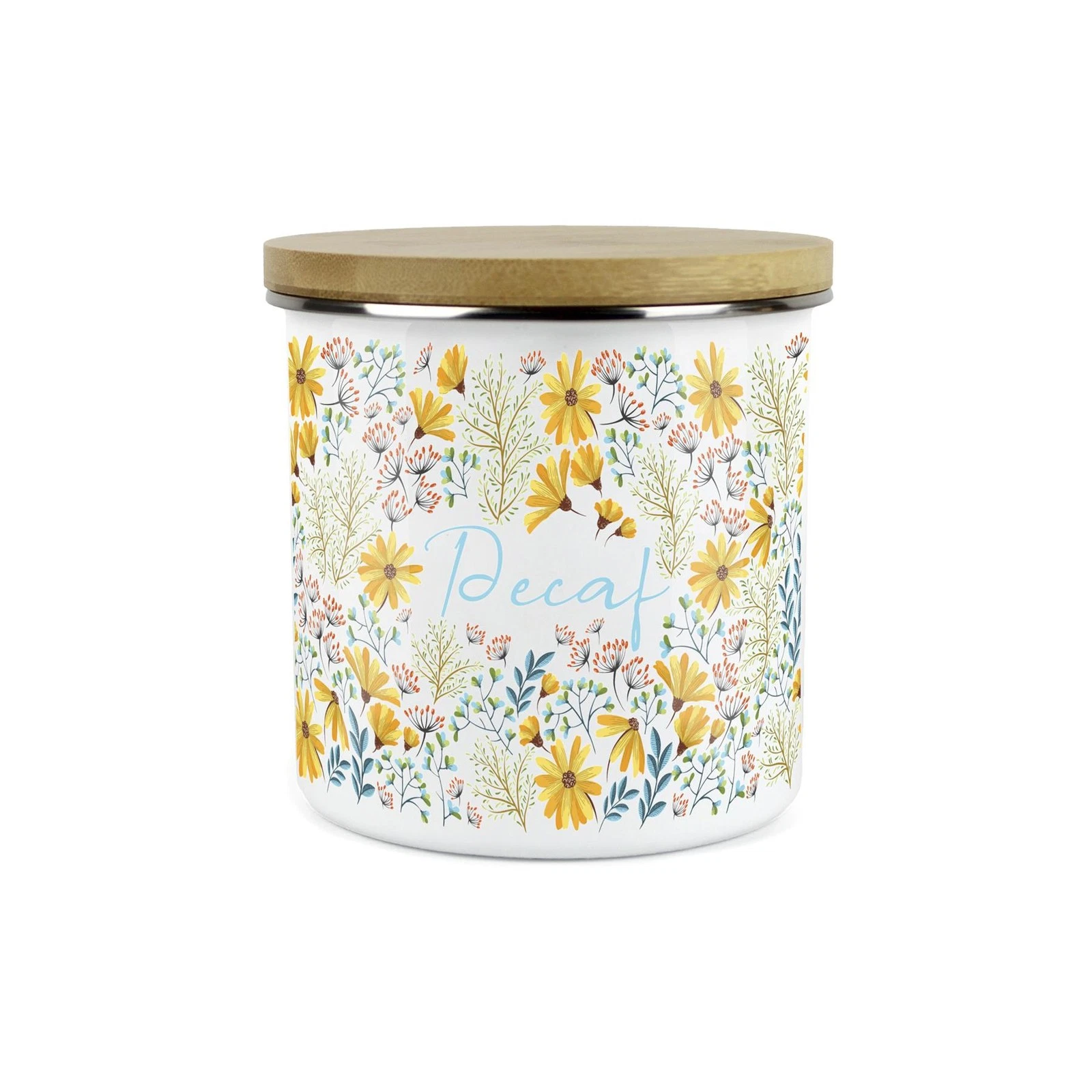 Decaf Tea/Coffee Storage Canister - Floral Daisies Enamel Kitchen Container
