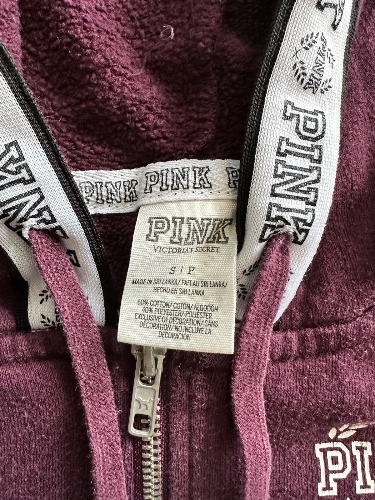 UNDERCOVER Felpa con cappuccio Victoria's Secret ROSA perfetta zip bordeaux nera orchidea taglia small