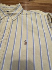 Ralph Lauren Yarmouth Oxford Shirt Men 16.5 34/35 Yellow Stripe Long Sleeve Whit