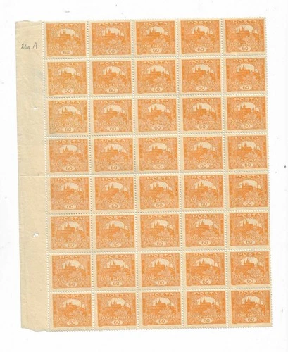 Czechoslovakia 1919 radčany 60 orange sheet part, MNH, folded in the middle perf