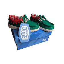 HEY DUDE Toddlers Wally Holiday Elf Child Size 7 Green/Red Shoes 42147-3XX