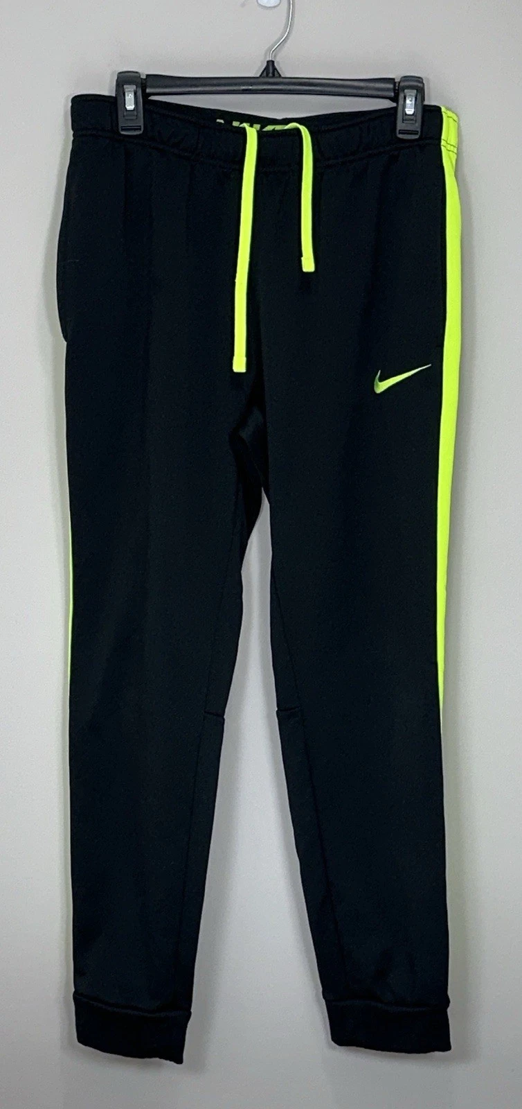 Nike Therma Fit Pants Men's Med Black / Chartreuse Softshell Joggers Sweatpants