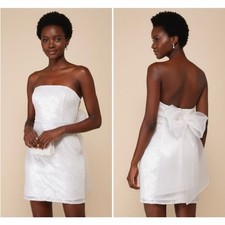 Lulus Exquisite Glamour White Mesh Sequin Strapless Bow Mini Dress M