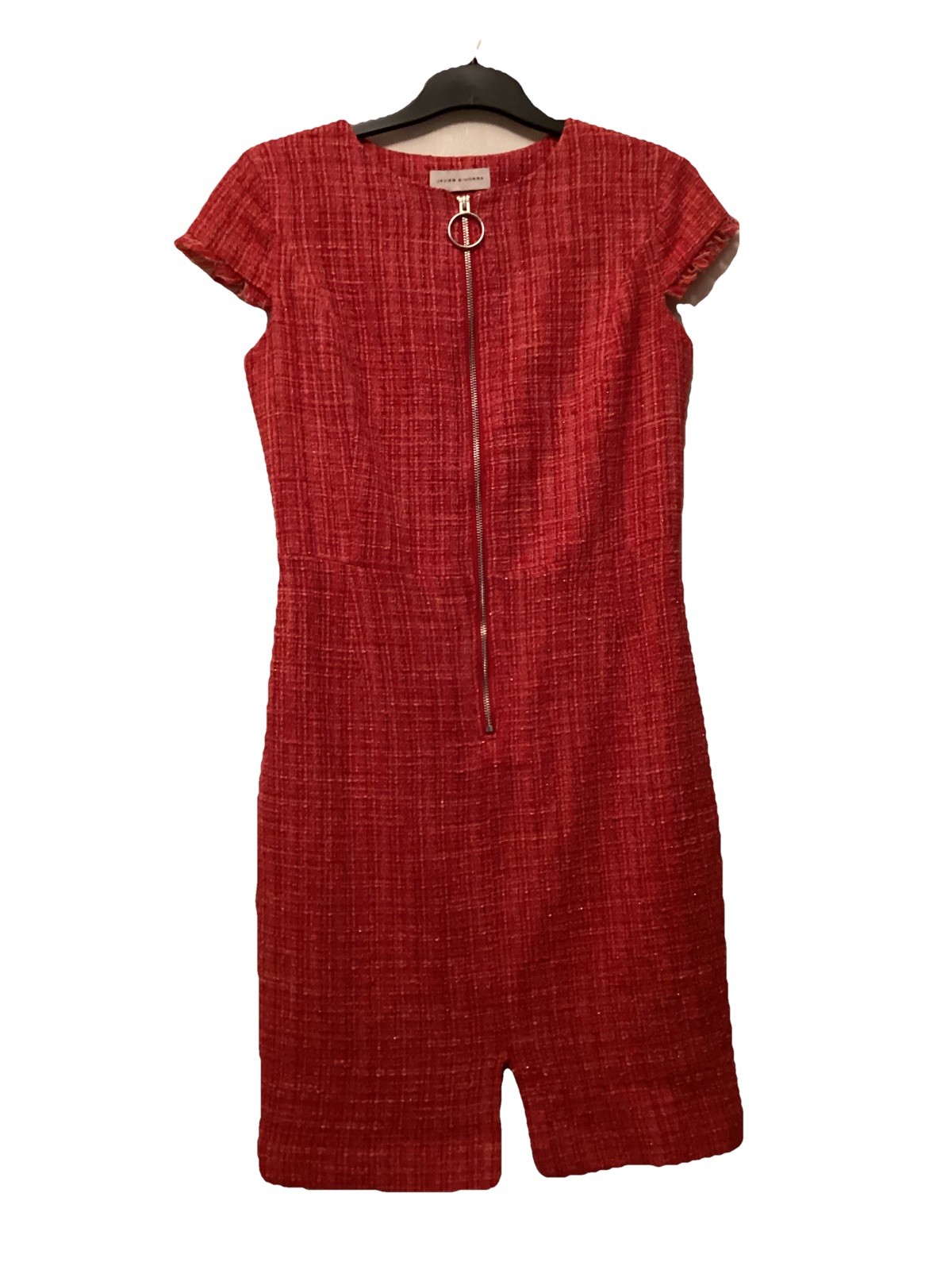 Vestido Javier Simorra Tweed Borde Crudo Flecos Cremallera Frontal Boucle Talla 10