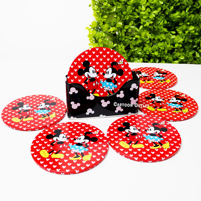 Disney Mickey Mouse Coaster Tin Set of 6 Cork Coasters Minnie