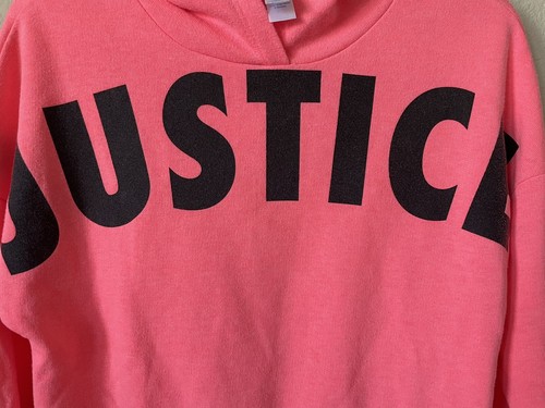 Justice Hot Coral Black Logo Dolman Long Sleeve Girls’ Pullover Hoodie Size 8 - Picture 2 of 4