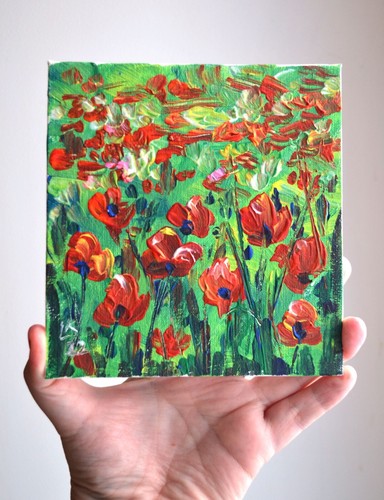 Original Poppy Field Painting Red Flowers Impressionist Art Floral Landscape - Picture 4 of 6