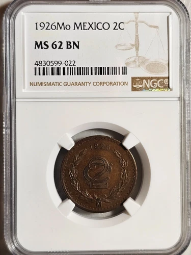 Mexico 2 Centavos 1926 Mo NGC MS 62 BN